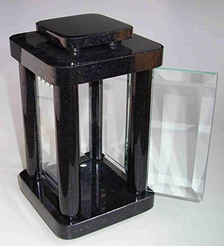 designgrab Modern Grablampe mit Cube-medium Vase und 2 Stück Sockel aus Granit Schwedisch Black SS1