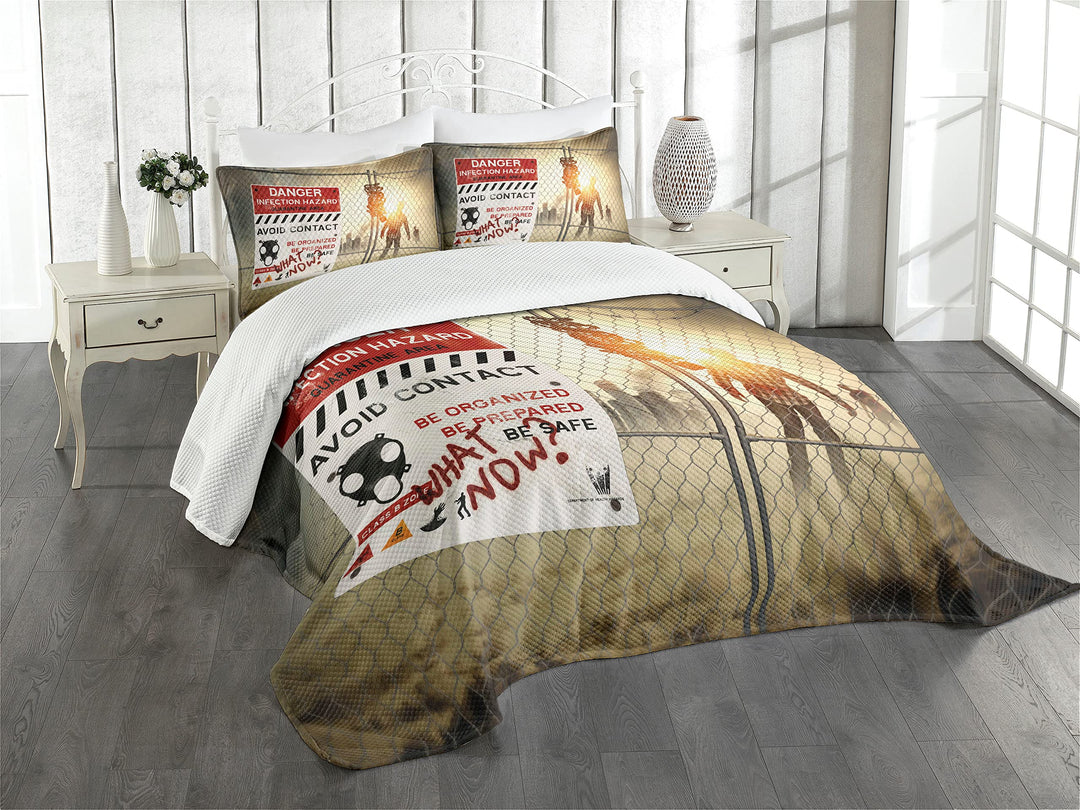 ABAKUHAUS Zombie Tagesdecke Set, Dead Man Walking, Set mit Kissenbezügen Feste Farben, für Doppelbet