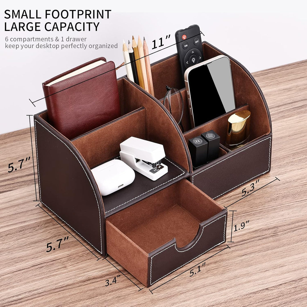 KINGFOM Büro Schreibtisch Organizer Ordnungssystem Tisch Organizer PU Leder Stiftehalter Stiftebox S
