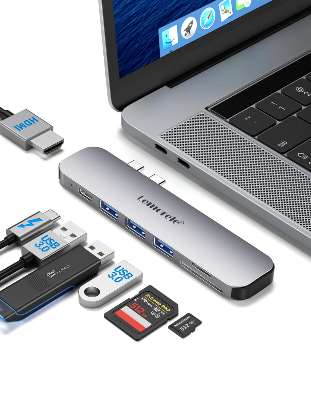 USB C Hub, Lemorele 7 in 2 USB C Docking Station mit Thunderbolt 3, USB 3.0 Ports, SD/TF Kartenleser