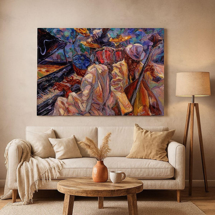 Bilder auf Leinwand 100x70cm Leinwandbild mit Rahmen Jazz Musik Band Gross Wanddeko Bild Schlafzimme