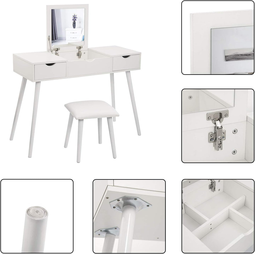 EUGAD Schminktisch mit Spiegel und Hocker, Frisiertisch mit Aufklappbarem Spiegel, 100x40x75cm, Schr