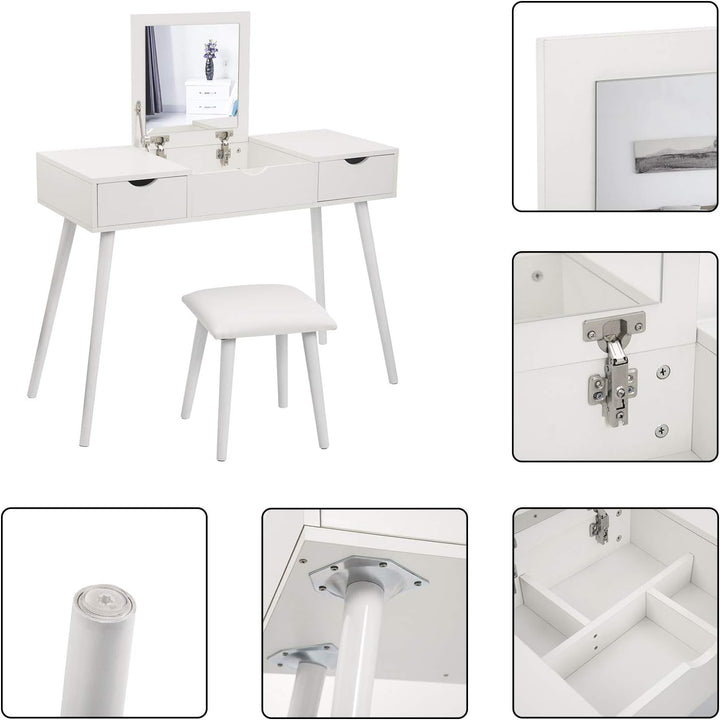 EUGAD Schminktisch mit Spiegel und Hocker, Frisiertisch mit Aufklappbarem Spiegel, 100x40x75cm, Schr