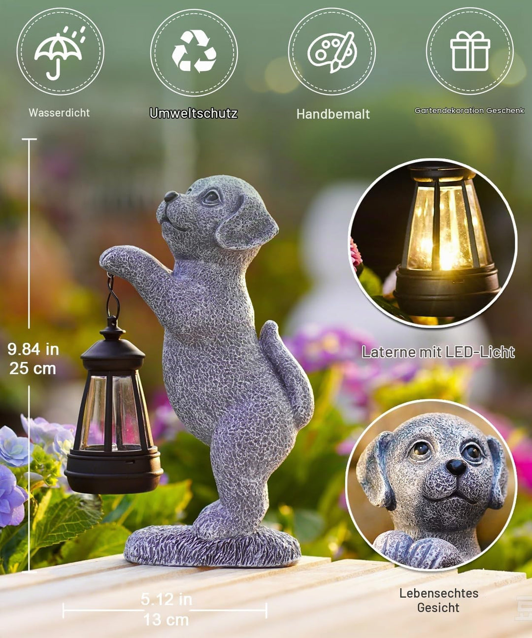 Hund Deko Solarlampen für Aussen Garten - Hundfiguren Solar Lichterkette für Aussen Hunde Solar Gart
