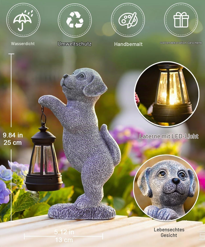 Hund Deko Solarlampen für Aussen Garten - Hundfiguren Solar Lichterkette für Aussen Hunde Solar Gart