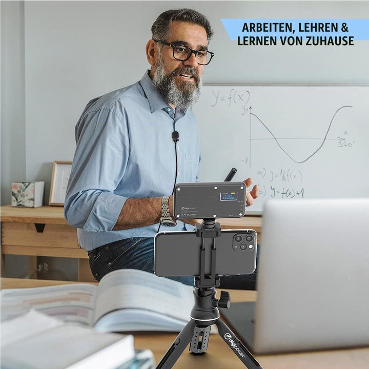 DigiPower Vlogging Kit Instructor mit LED Videoleuchte, Clip-on Lavalier Mikrofon, Handy + Kamera Ha