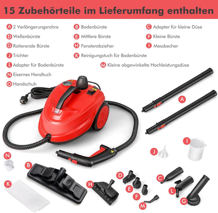 COSTWAY Dampfreiniger 2000W, Dampfdruck: max. 5 bar, Temperatur bis zu 160℃, Flächenleistung: 108 m²