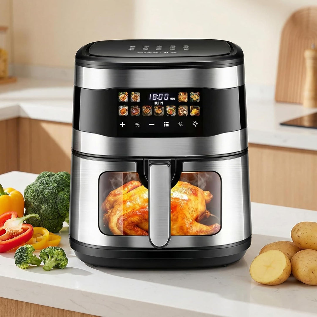 Airfryer Heissluftfritteuse, 10 Liter XXL Air Fryer, 11in1 Heissluftfritteuse, LED-Display mit Senso