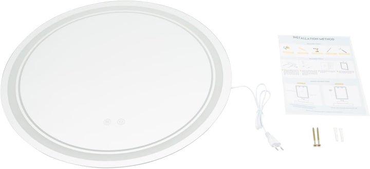 Badezimmerspiegel mit Beleuchtung, 60cm Runder Spiegel | Wandspiegel, Antibeschlagfunktion, 3 Farbte