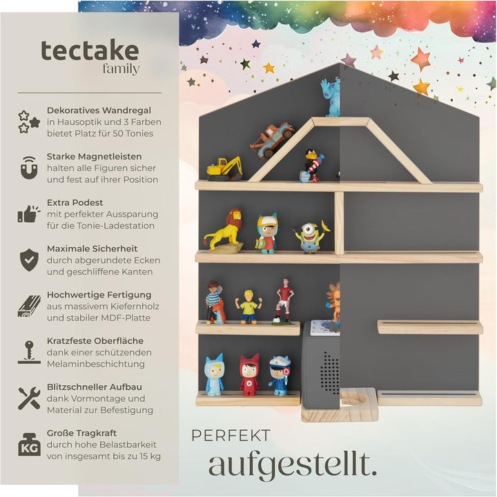 tectake® Holz Regal mit Magnetstreifen für Wand Montage, Wandregal für's Kinderzimmer, Aufbewahrung