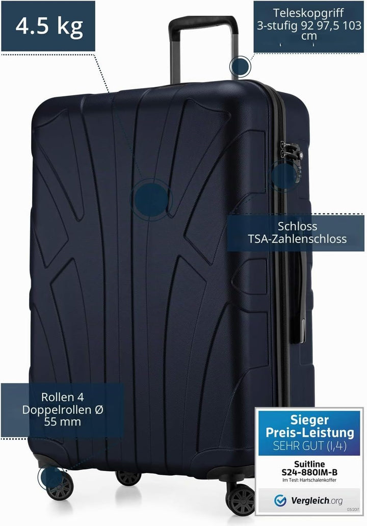suitline - Grosser Hartschalen-Koffer Koffer Trolley Rollkoffer XL Reisekoffer, TSA, 76 cm, ca. 96-1