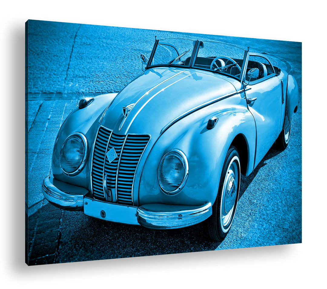 deyoli Alter Oldtimer klassiker Format 80x60 Effekt: Monocrome Blau als Leinwandbild, Motiv fertig g