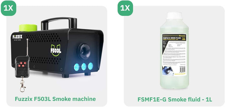 Fuzzix F503L Nebelmaschine mit Flüssigkeit, LED, 1L Nebelfluid, 500 Watt, Fernbedienung, Rauchmaschi