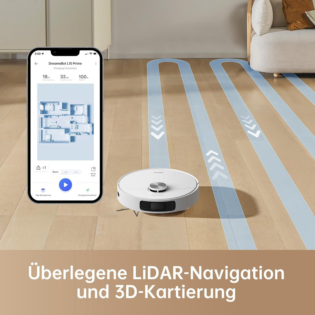 dreame L10 Prime Saugroboter und Wischroboter mit Automatischer Waschstation von Wischpads, 7mm Mopa