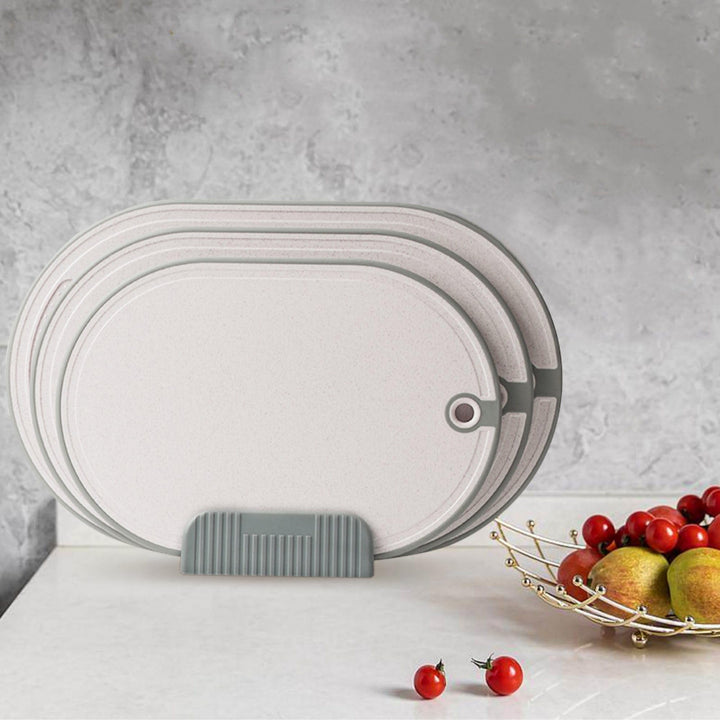 Schneidebrett 3 Stück Weizenstroh Schneidbrett Cutting Board mit Saftrillen Rutschfeste Griffe Hänge