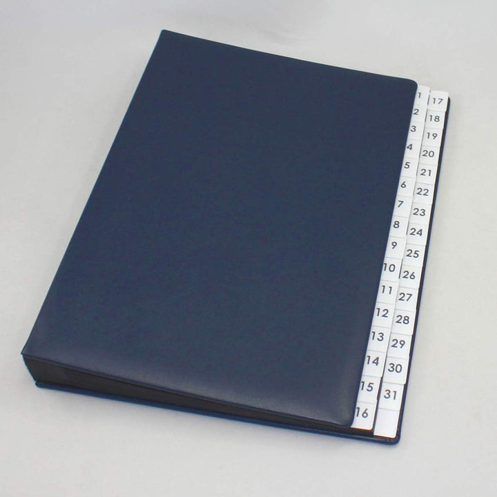 Pultordner mit Register 1-31 aus glattem Vollrindleder in Blau