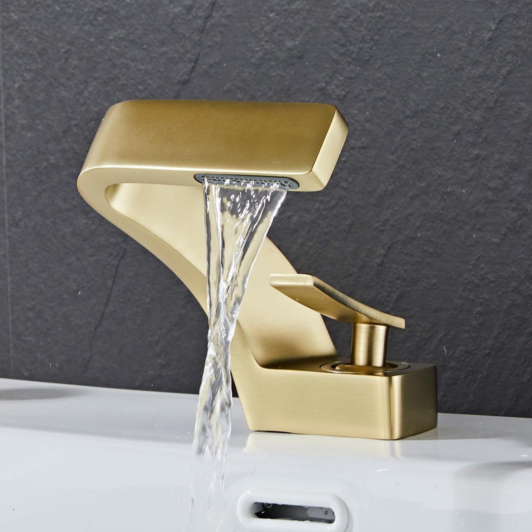 MocArt 2239 Wasserfall Wasserhahn, Badezimmer-Mischhähne, Hotelbecken-Kupferhahn, Keramikventilkern,