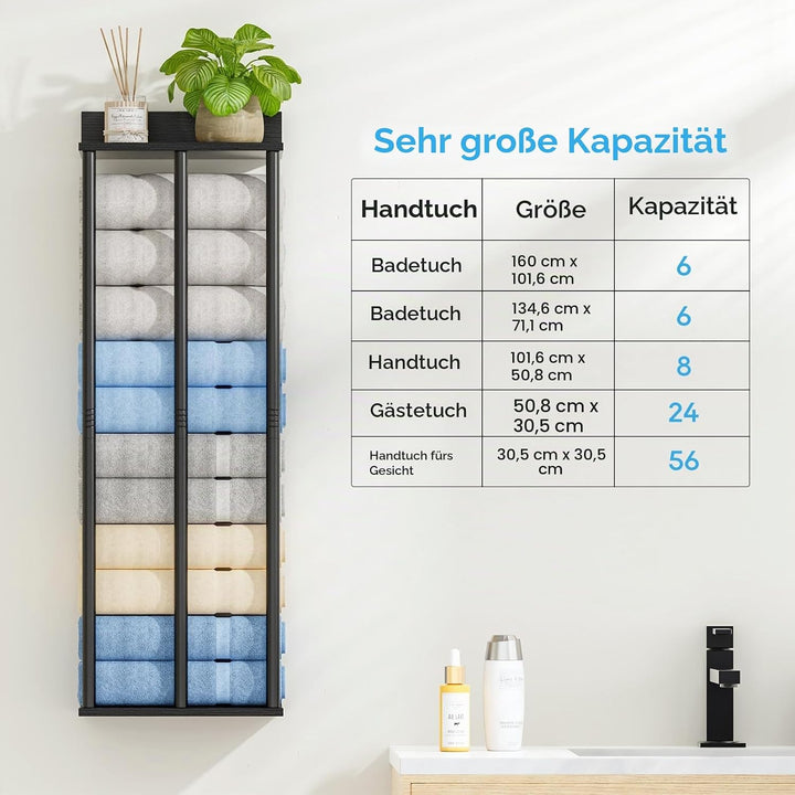 Handtuchhalter Wand Schwarz – Grosse Kapazität Badezimmer Organizer – Ideal für gerollte Handtücher
