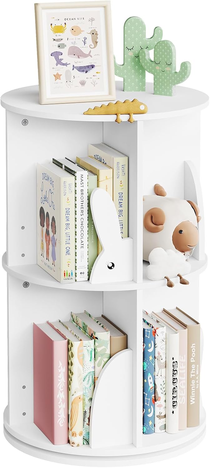 WOLTU Bücherregal Kinder, drehbares Kinderregal mit 2 Ebenen, Bücher Regal Kinderzimmer Wohnzimmer,