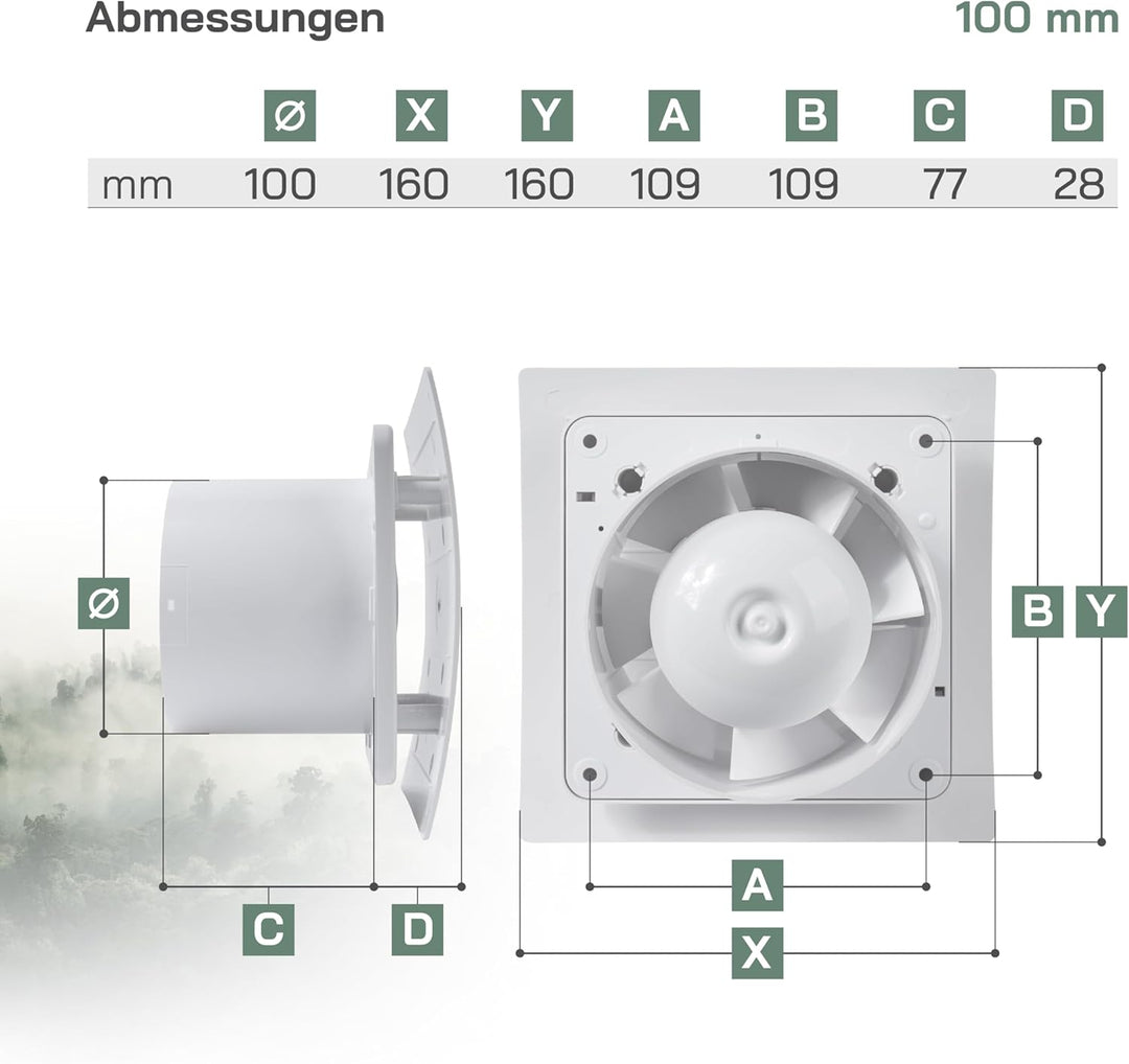 Vent Systems Badlüfter 100mm Weiss Wasserdicht Badventilator mit Feuchtigkeitssensor und Timer - IPX