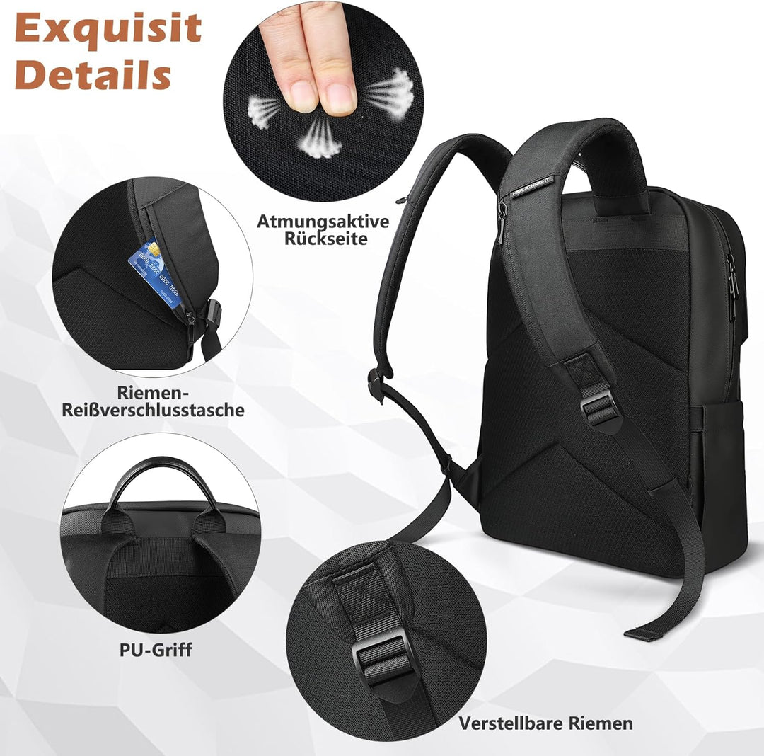 hk Slim Laptop Business Rucksack Herren Damen, rucksack mit 17,3 Zoll laptopfach Wasserdicht, Tagesr