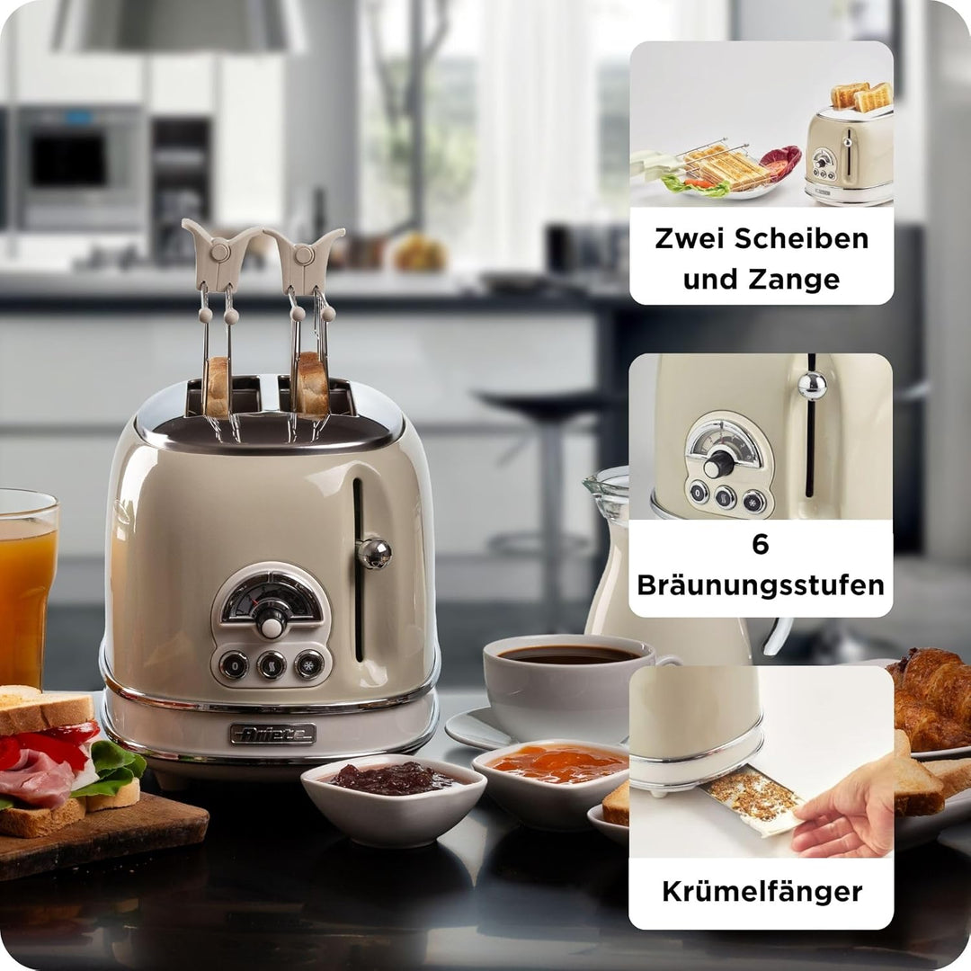 Ariete Vintage 155, 2-Scheiben-Toaster, Retro Toaster mit 6 Toaststufen, Automatischer Auswurf, Auft