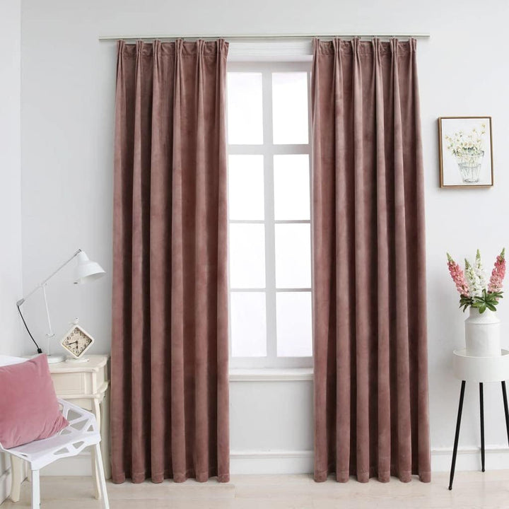 2 Stück Verdunkelungsvorhänge mit Haken 140x225 cm Samt Antik-Rosa Vorhang Blickdicht Gardine Curtai
