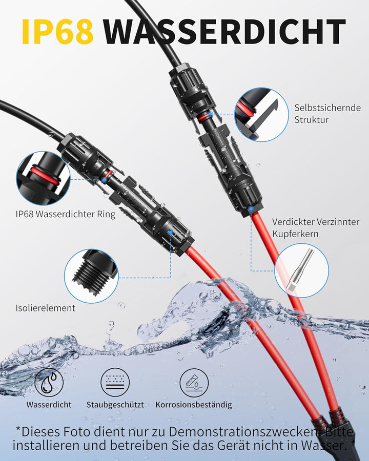 enernova 6 mm² Solarkabel Y Verteiler, 1Y2 Y Stecker Solar Paar, 10AWG Solar Y Kabel (M/MF und F/FM)