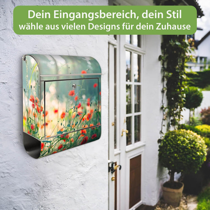 banjado Briefkasten Edelstahl 38x43x12cm & 2 Schlüssel - rostfreier Edelstahl Briefkasten mit Zeitun