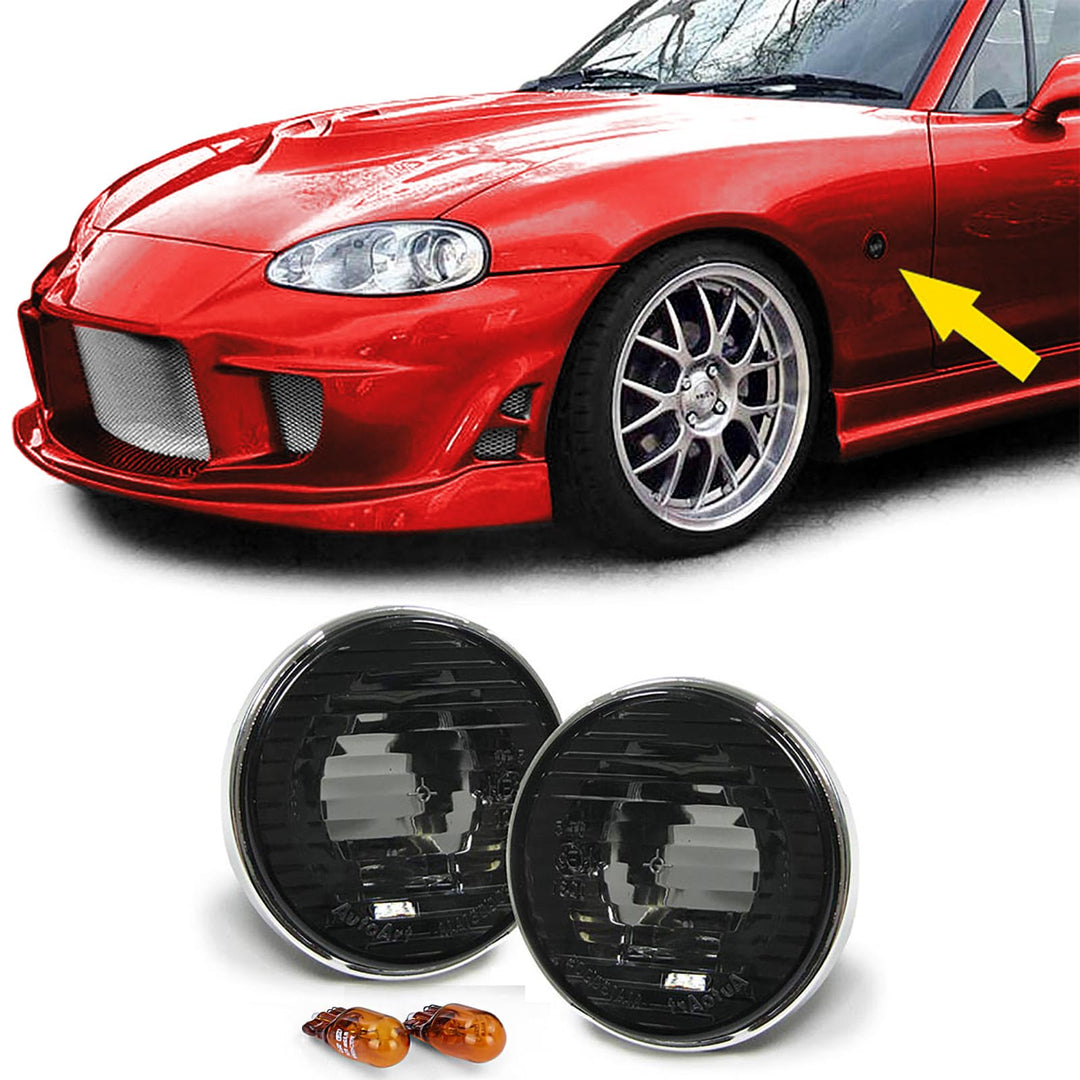 Carparts-Online Klarglas Seitenblinker Schwarz Smoke mit Chromrand für Mazda MX5 NA NB 89-05