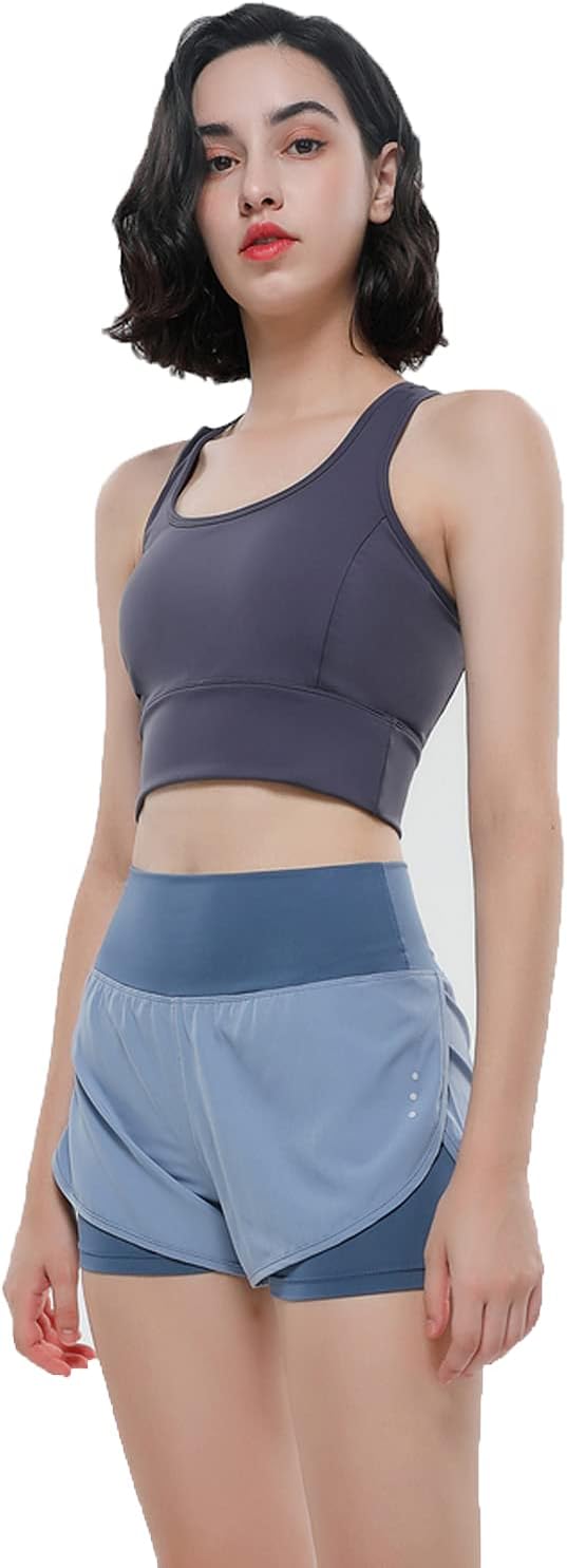 VIGVAN 2 in 1 Laufhose Damen Sport Shorts Sommer Kurze Hose Schnelltrocknend Fitness Yoga Shorts Gym