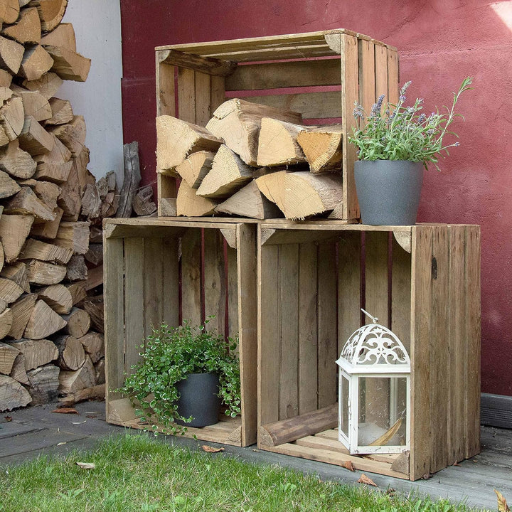 LAUBLUST Alte Vintage Holzkisten 3er Set - ca. 50x40x30cm, Natur | Gebrauchte Weinkisten &amp; Obstkiste