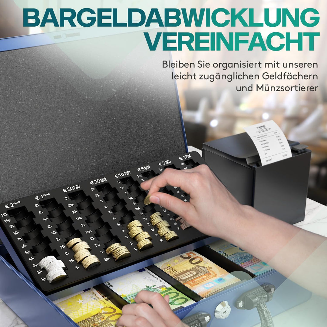 ACROPAQ Geldkassette - Abschliessbar, Mit Münzzählbrett, Extra Gross, 35,8 x 27,3 x 11 cm, Mit 2 Sch