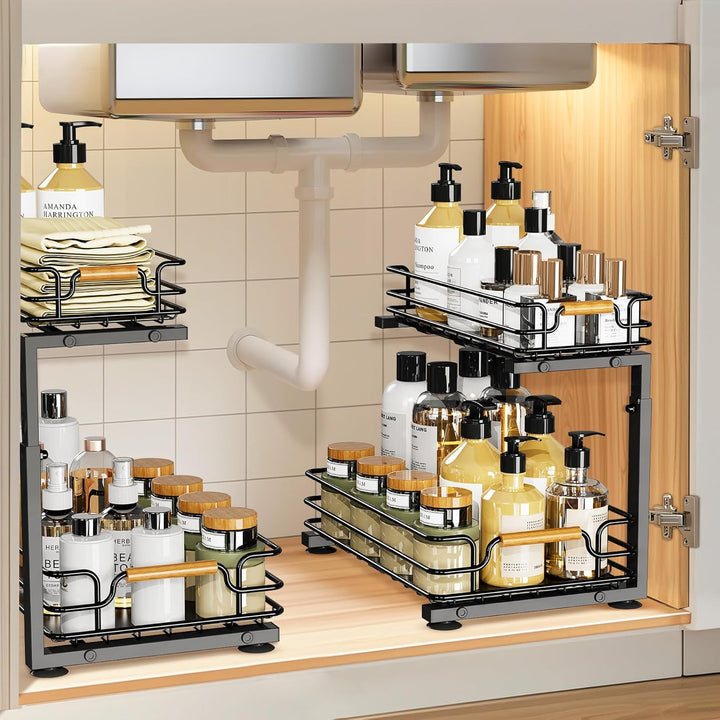 JYPS Spülschrank Organizer, 2 Etagen Metall Unter Waschbecken Regal Organizer, Höhenverstellbar Ausz