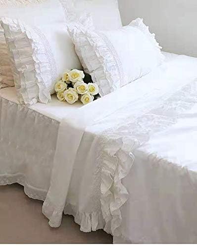 Meaning4 2er-Pack Kissenbezüge mit Rüschen, Stickerei Spitze,Shabby Chic, Queen-Size-Kissenbezüge, 5