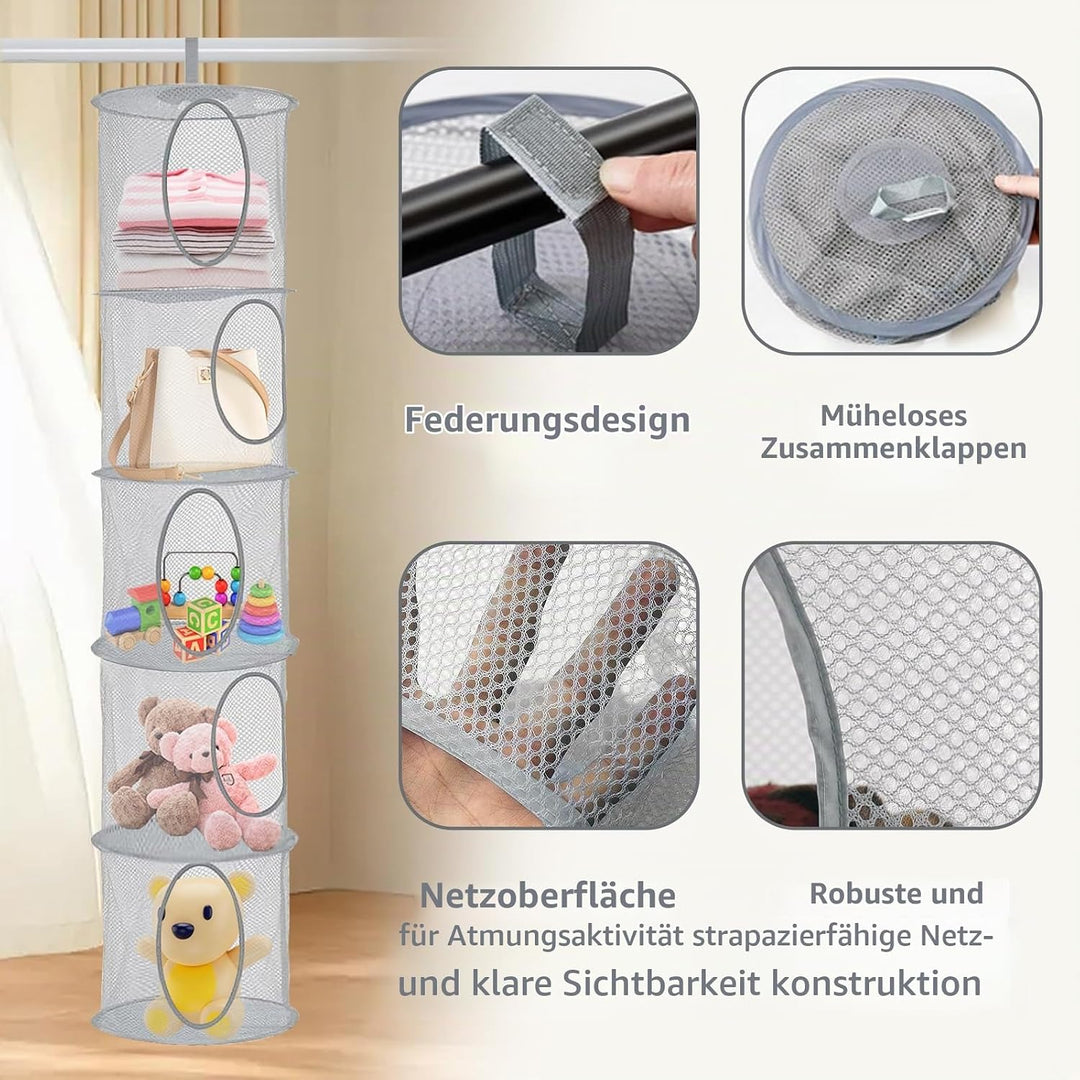 2 Stück Hängender Speicherkorb, 5 Tier Faltbare Aufbewahrungsnetze, Kuscheltiere Hängeregal, Hängend