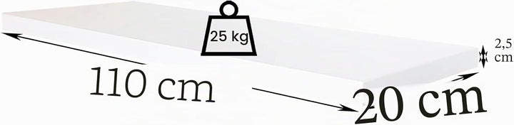 Henor Wandregal FSC® Holzwandregal 110 x 20 x 2.5 cm. Laden Sie 25 kg. Weiss 110 Weiss, P-20 Cm., 11