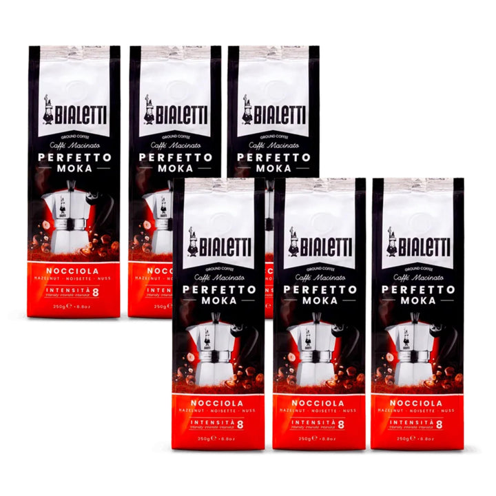 Bialetti - Perfetto Moka Nocciola: Gemahlener Kaffee mit mittlerer Röstung, Haselnuss-Aroma, 250g x