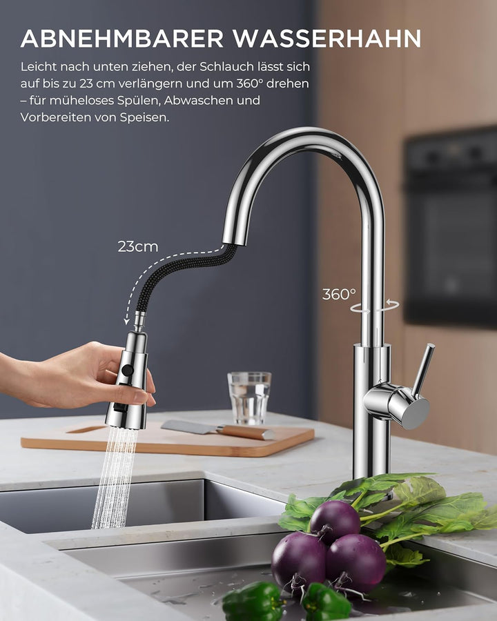 FORIOUS Wasserhahn Küche, Küchenarmatur Ausziehbar, Spültischarmatur mit Zwei Sprühfunktione, 360° S