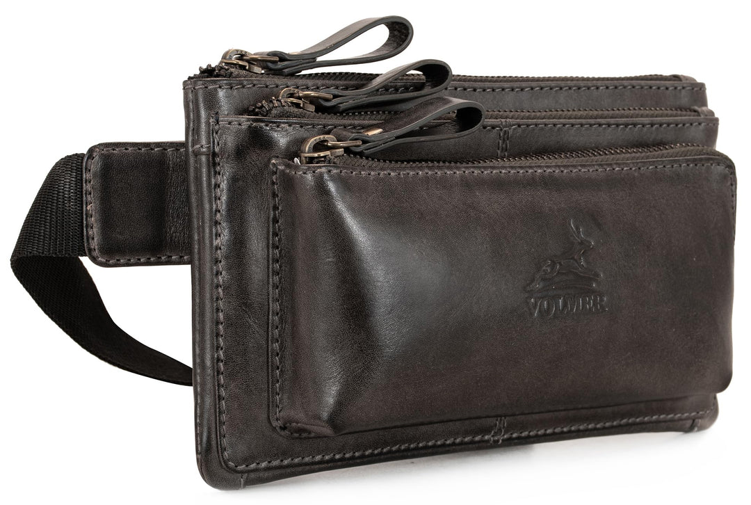 Fa.Volmer ® Bauchtasche/Gürteltasche/Hüfttasche in Echt-Leder für Damen und Herren | Dunkelgrau | Ve