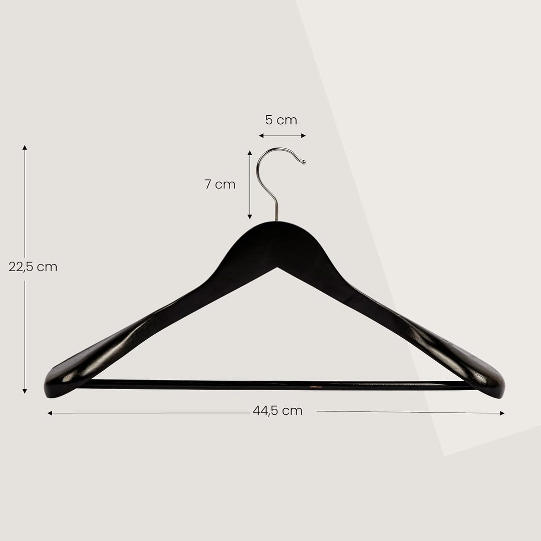 10 x Anzugbügel Jackenbügel Kleiderbügel Holz Schwarz | Sakkobügel | 44,5 cm | 360° drehbarer Haken