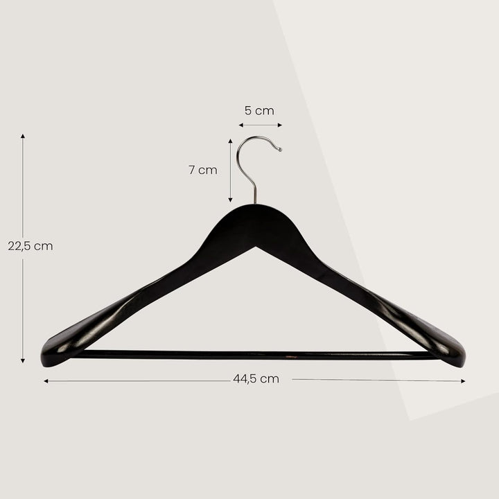 10 x Anzugbügel Jackenbügel Kleiderbügel Holz Schwarz | Sakkobügel | 44,5 cm | 360° drehbarer Haken