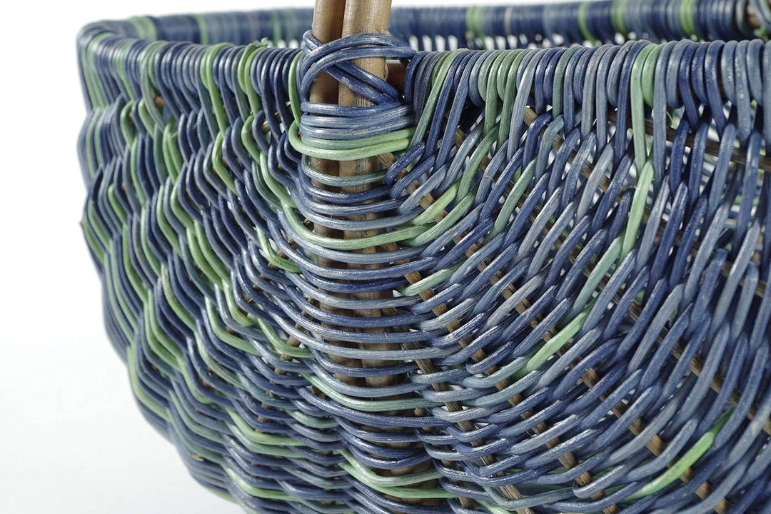 Kobolo Einkaufskorb geflockten Korb Rattankorb - multicolor blau - 50x35x23 cm, Blau