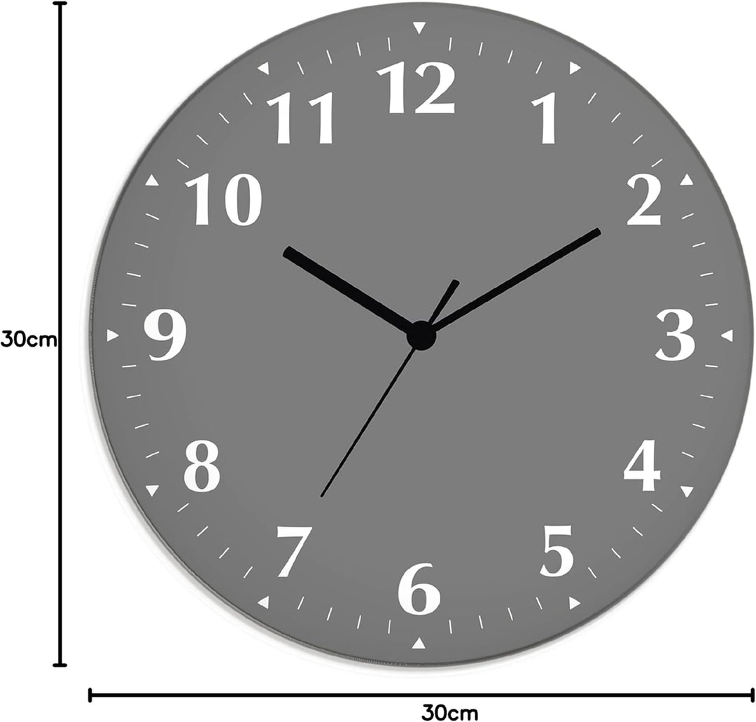 ARTLAND Wanddeko Wanduhr ohne Tickgeräusche aus Glas Quarzuhr Ø 30 cm Rund Lautlos Trendfarbe Grau S
