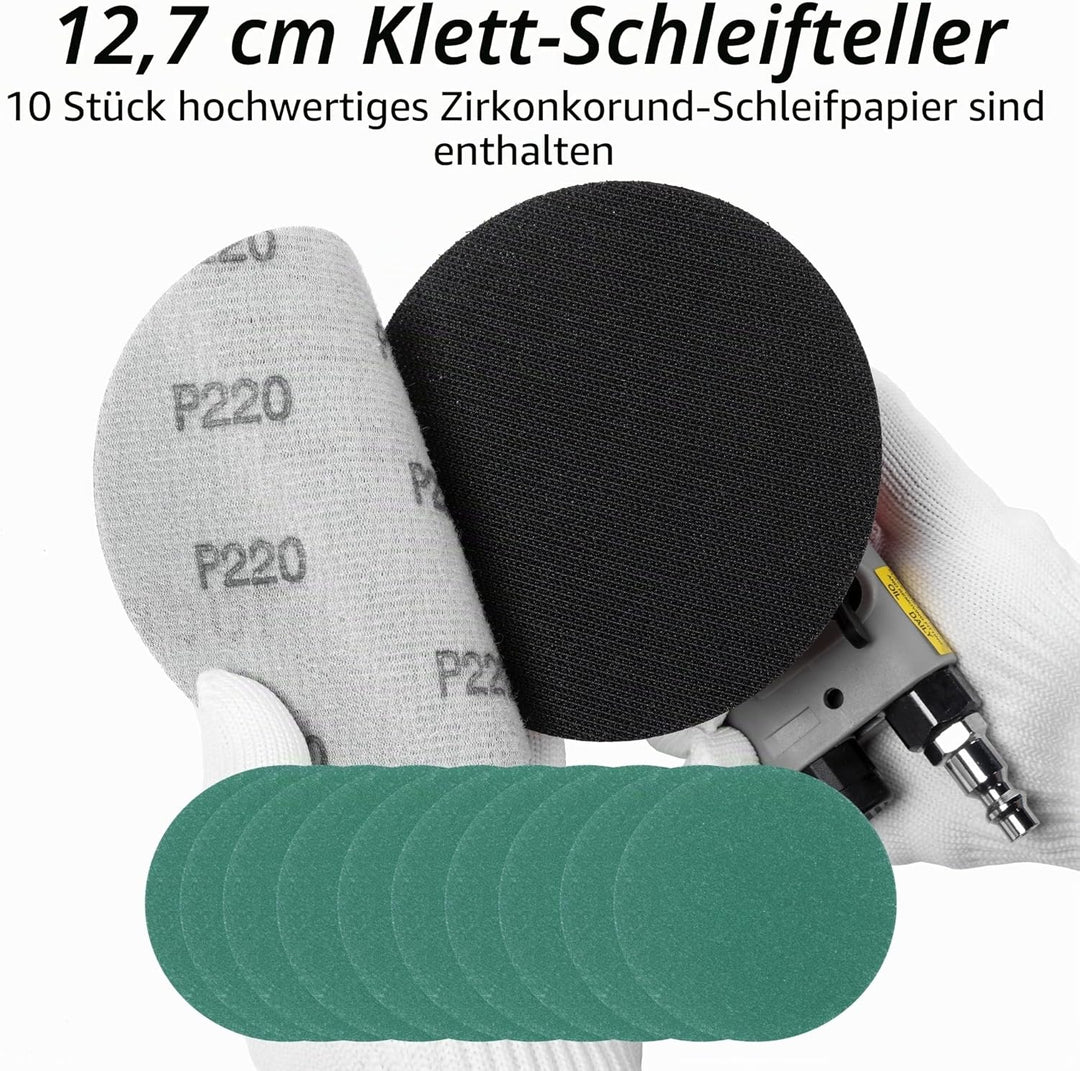 125mm Druckluft-Exzenterschleifer, 5 Zoll, leicht, ohne Absaugung, 3/16" Hub, 12.000 U/min, mit 10 g