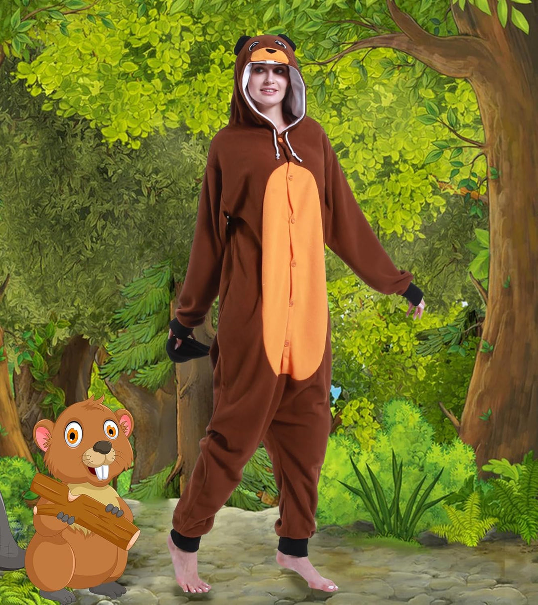 Guturris Biber Kostüm Pyjamas Tier Nachtwäsche Halloween Cosplay Kostüme Schlafanzug für Damen Herre