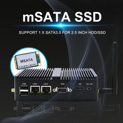 WEIDIAN Mini PC Lüfterloser Mini Desktop Celeron DDR4 8GB RAM 128GB SSD Kompakter Industrierechner D