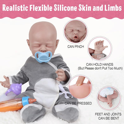 Vollence 46 cm schlafende Ganzkörper Silikon Reborn Babypuppe Junge,VollSilikon Babypuppen, Nicht Vi