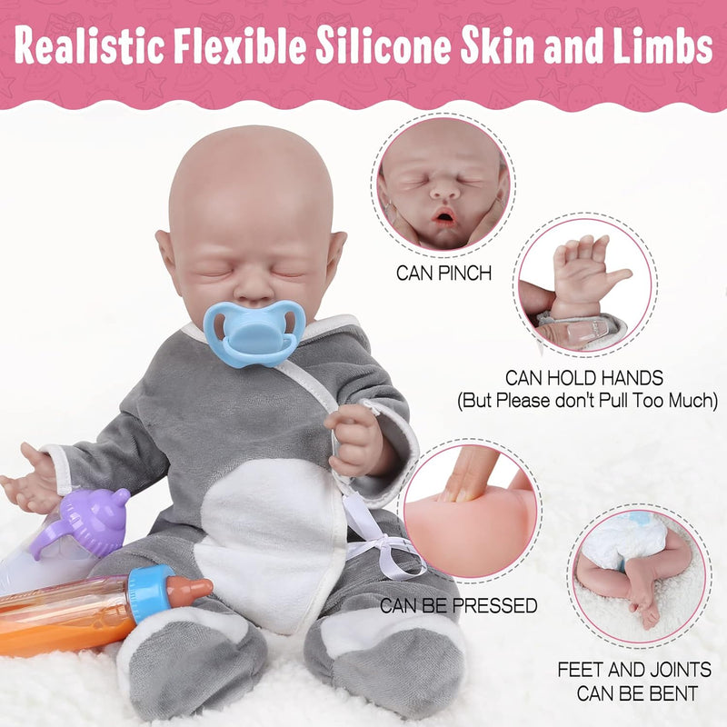 Vollence 46 cm schlafende Ganzkörper Silikon Reborn Babypuppe Junge,VollSilikon Babypuppen, Nicht Vi