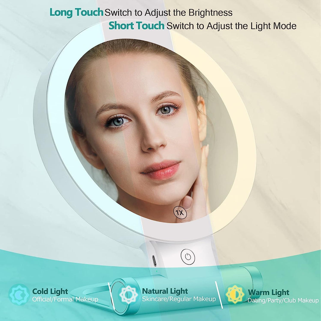 B Beauty Planet Vergrösserungsspiegel mit Licht, 20-fache/1-fach Doppelseitige Tischspiegel,3 Farbli